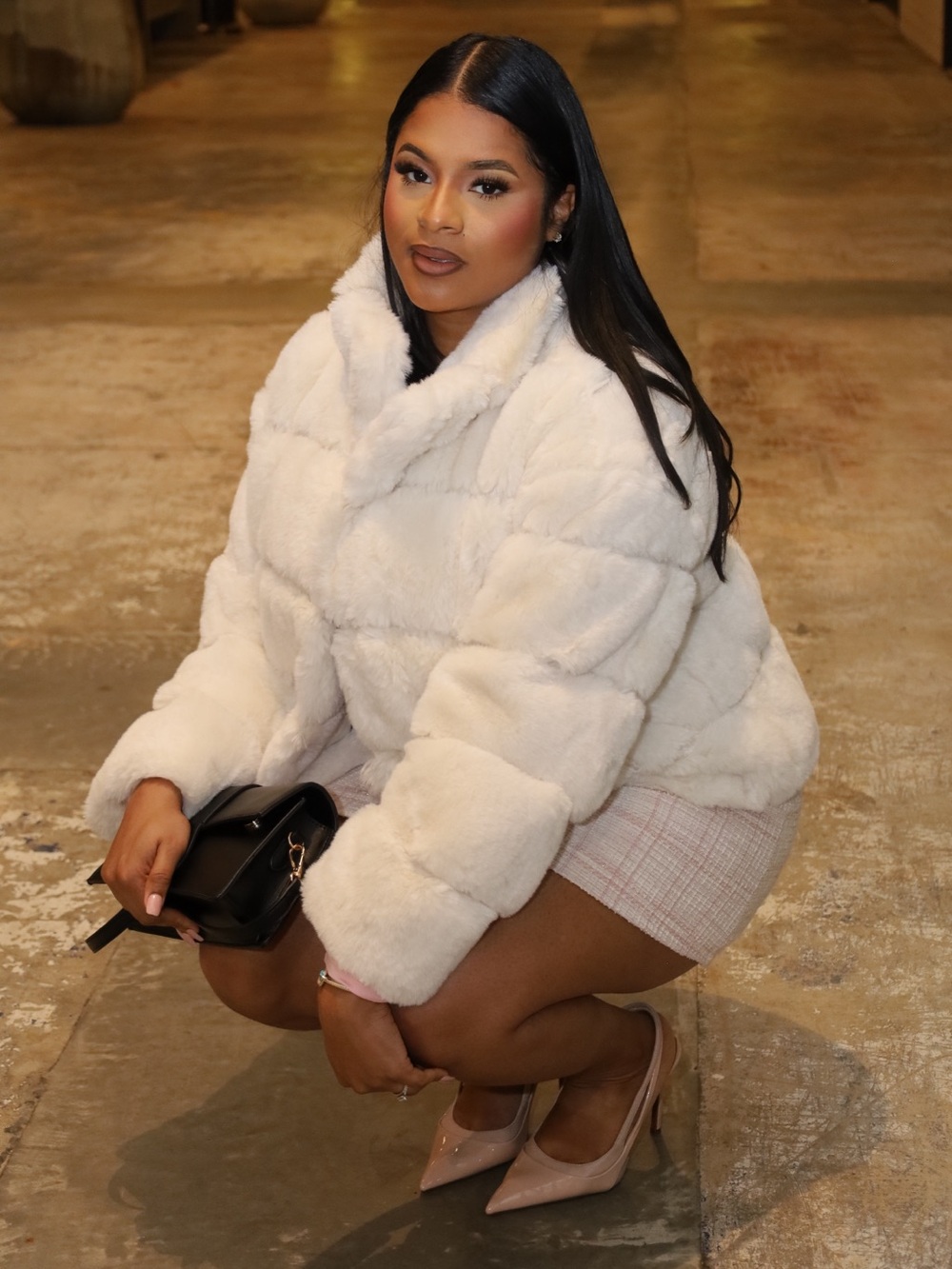 Macy's Ivory Plush Faux Fur Teddy Jacket